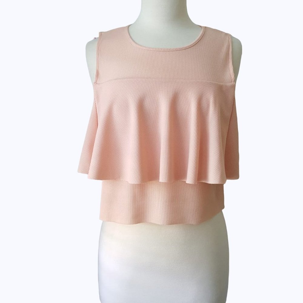 Zara Peach Sleeveless Ruffle Crop Top